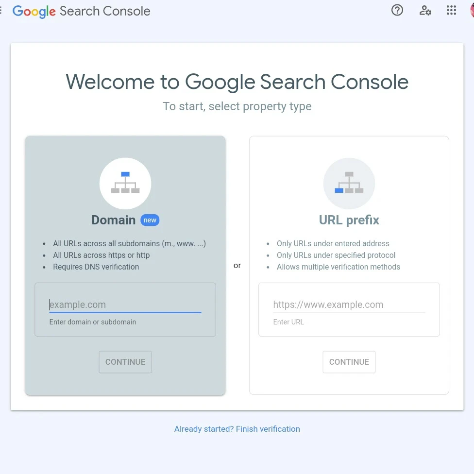 Google Search Console Domain Select