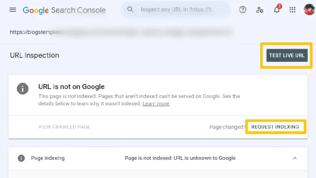 Google Search Console submit url