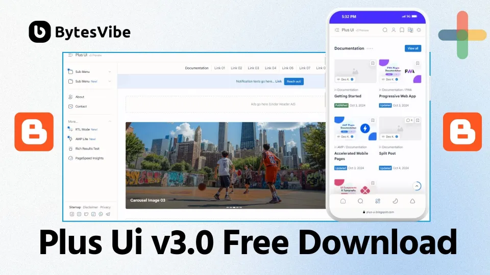 download Plus ui v3.0 premium blogger theme